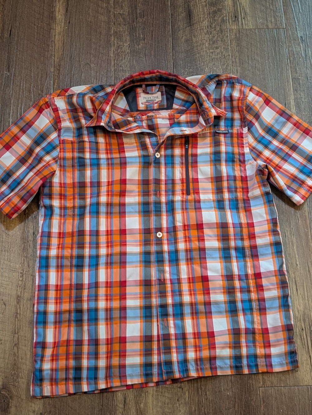 Pacific Trail Orange Plaid Short-Sleeve Button Shirt W Vented Back Size Large